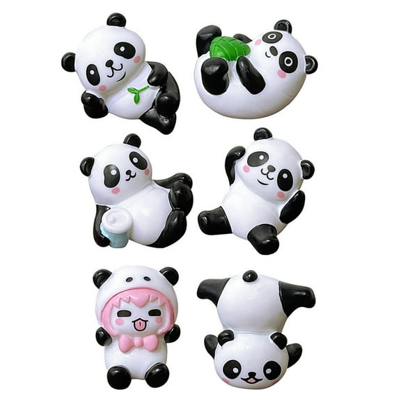 Gieenan 6Pcs Cute Panda Figurines Resins Ornaments Set for Cake Toppers and Home Office Desktop or Car Dashboard Decoration