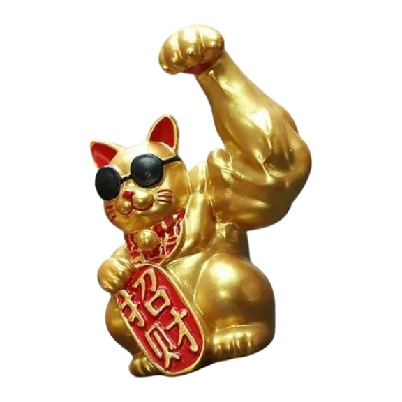 Gieenan Artistic Muscle Arm Lucky Fortunes Cats Statue Figurine with Bright Color for Personalizing Home or Business Decoration