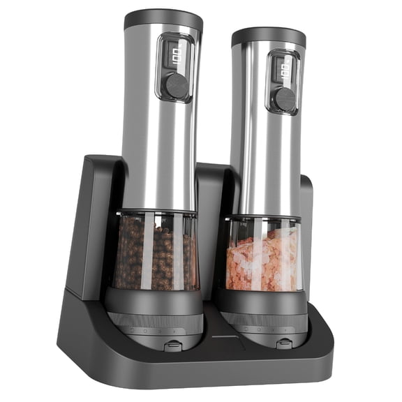 Gieenan Automatic Electric Pepper Grinders Nonrust Steel 5 Level Adjustable LED Light