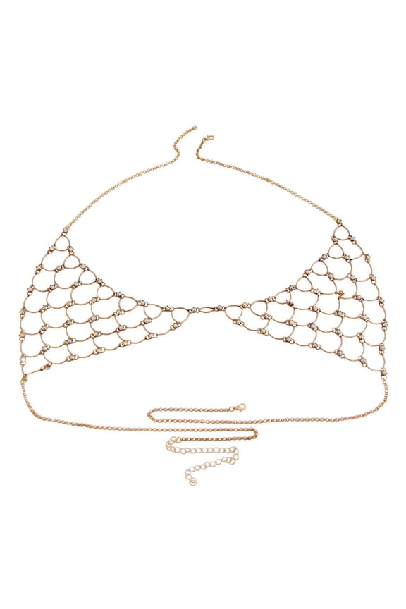 Boho-Crystal Body Chain Sparkly Rhinestones Bikini Chest Chains Bra Body Jewelry Bling-Rhinstone Bra Body Chain Fashion Body Jewelry Bikini Chest Chains