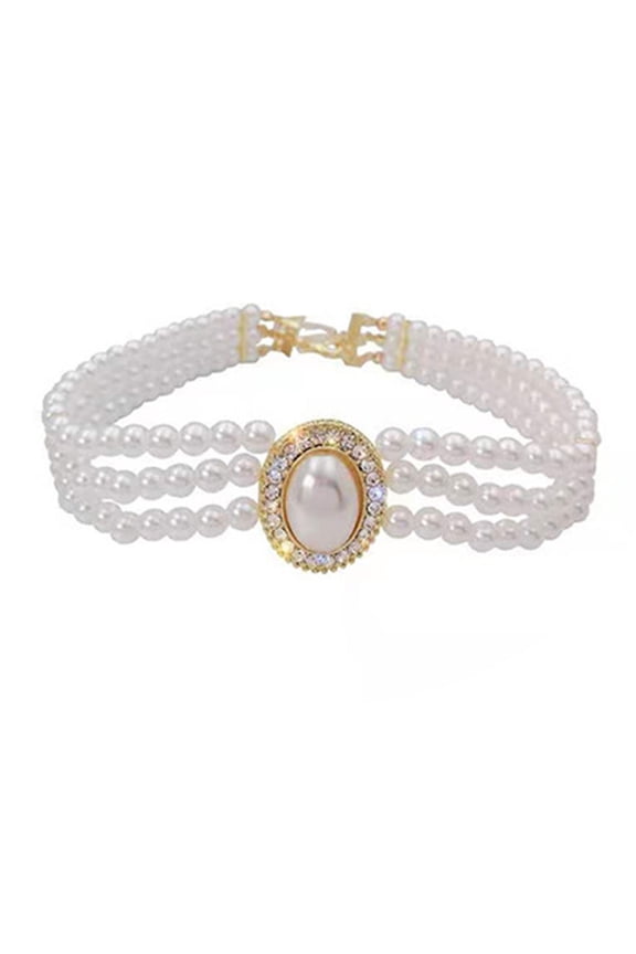 Classical Three Layered Pearls Neckchain Adjustable Collar Chain Fashionable