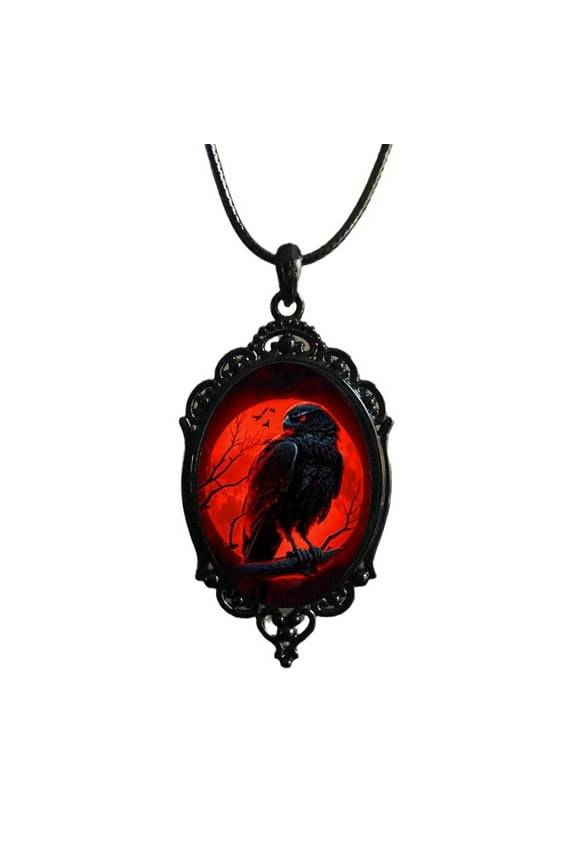 Crow Pendant Necklace Mystic Witch Jewelry Gift Rope Chain Goth Crow Choker