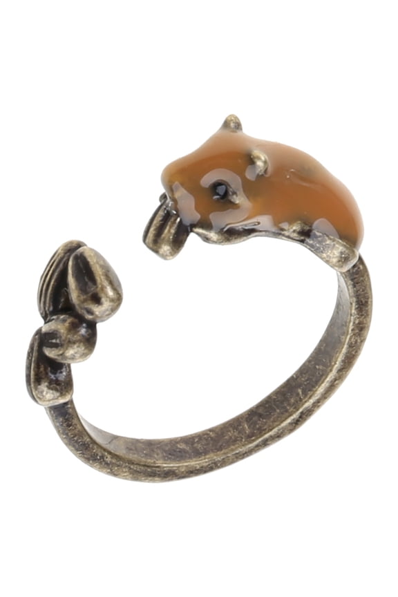 Cute Squirrel Melon Open Rings Adjustable Finger Rings Lovely Rings Unique Jewelry Gift for Women Men