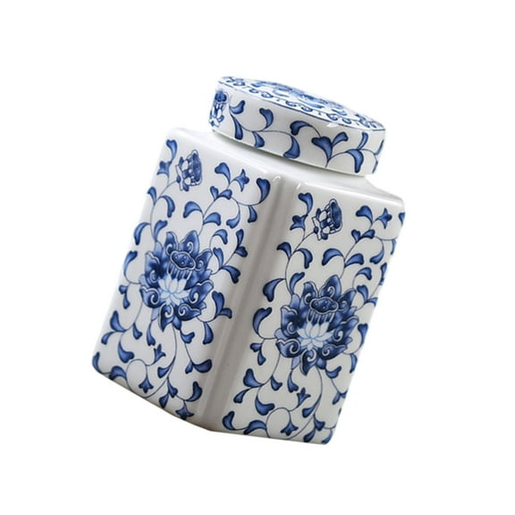 Gieenan Elegant Blue White Ceramics Gingers Jar Porcelain Temple Jar for Home Decoration and Storage Vases