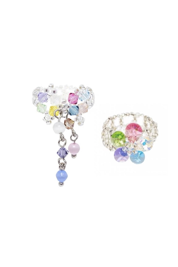 Fashionable Crystal Beaded Floral Rings Tassels Flower Rings Adjustable Finger Rings Jewelry Stylish Accessory for Women