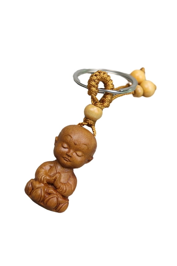 Fengs Shui Peach Wood Buddhas Pendant Keychain Key Chain Buddhas Statue Pendant