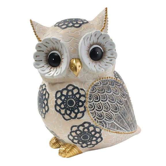 Gieenan Flower Pattern Owl Statue Figurine Ornament Home Office Resins Sculpture for Book Shelf and TV Stand Decoration