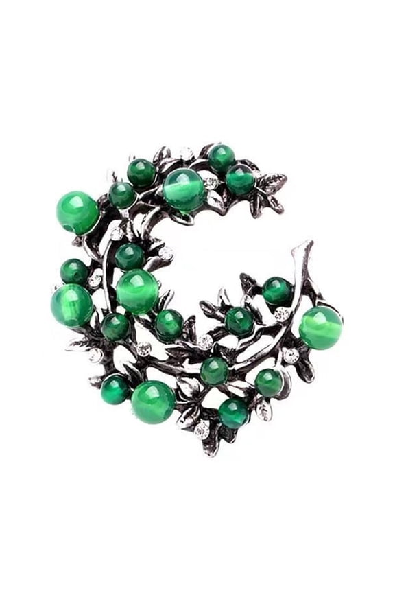 Green Agate Brooch Antique Styles Alloy Pin Natural Gemstones Fashion Jewelry