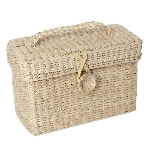 Gieenan Handmade Rattan Storage Box with Lid for Bulk Sundries Organizer Straw Basket