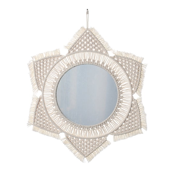 Gieenan Hanging Wall Mirror Woven Macrame Tassel Mirror Handmade Makeup Mirrors Ornament