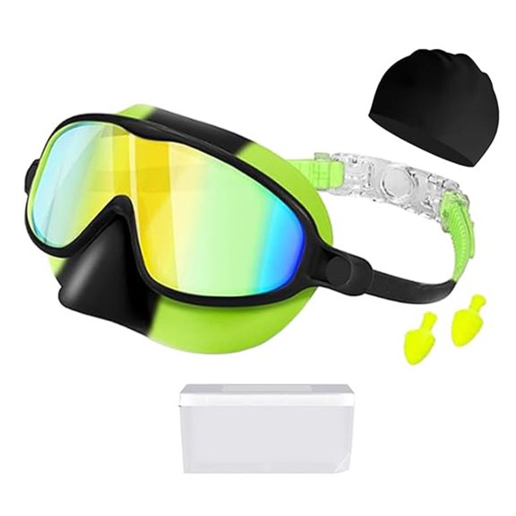 Gieenan Kids Swim Goggles With Earplugs And Swim Hat for Boy Girl Children Wide View Swimming Goggles Water Frogs Resistant