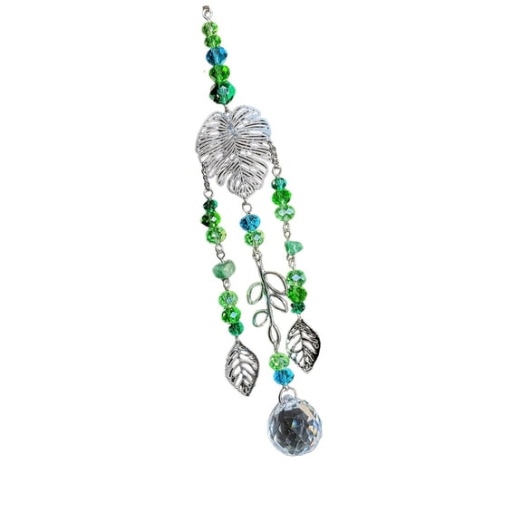 Gieenan Leaf Pendant Crystal Suncatchers Hanging Decoration Natural Stone Glass Beads Accent Easy Setups Outdoor Indoor Use