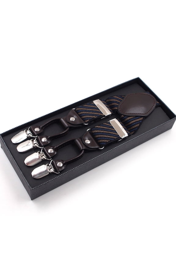 Men Stripe Y-Shape Suspender With Non-Slip 6 Clips Elastic Adjustable Pant Brace