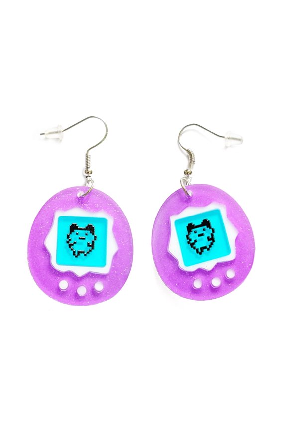 Purple Glitter Powder Egg Acrylic Dangle Earrings for Women Funny Cute Jewelry
