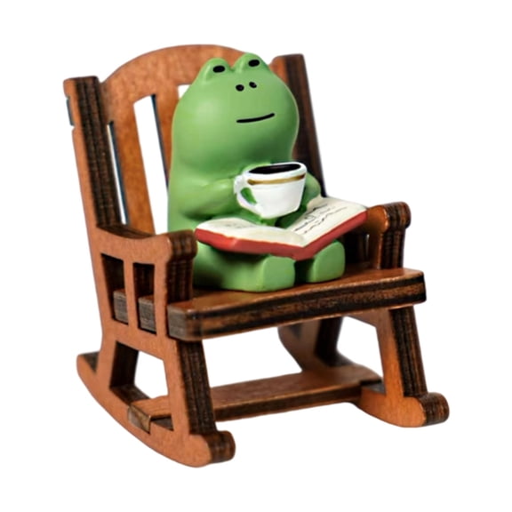 Gieenan Resins Frogs Rocking Chair Mini Sculpture Cute Desktop Decors For Home Office Gift