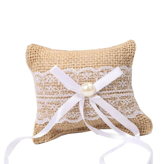 Gieenan Rings Bearer Pillows Lace Bowknot Rings Cushion Vintage Rustics Lace Pearl Rings Bearer Cushion for Wedding Engagement
