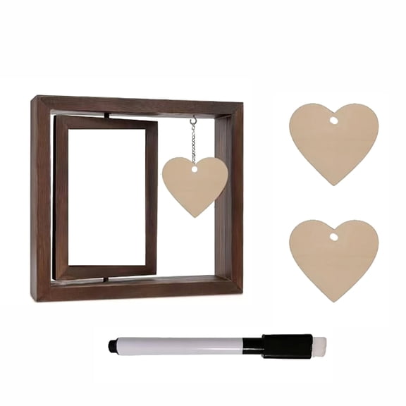 Gieenan Rotating Floating Wood Picture Frame Double Sided Display Tabletop Photo Frame with Personalizing Heart Pendant Gift