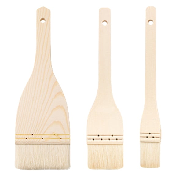 Gieenan Set Of 3 Professional Baking Brush Soft Fiber Bristles For Cakes Breads And Grilling Soft Bristles Wooden Handle