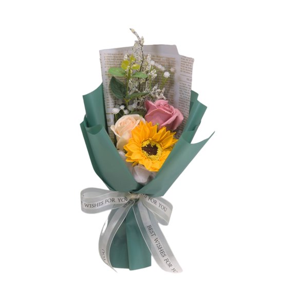 Gieenan Soap Petals Flower Realistic Rose Sunflowers Bouquets for Graduation Ceremony