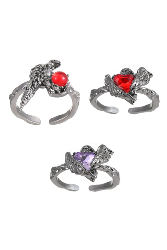 Stylish Crow Themed Rings With Red Gemstones Stylish Red Gems Crow Rings For Eye Catching Appeal And Powerful Symbol