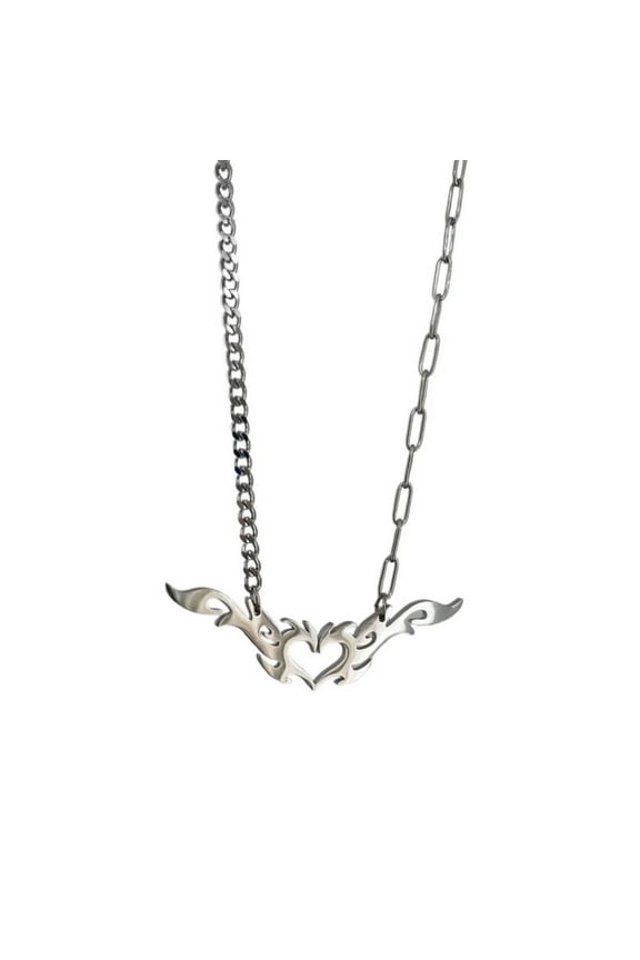 Sweet Cool Y2k Flame Love Heart Pendant Necklace Fashion Punk Hip Hop Necklace