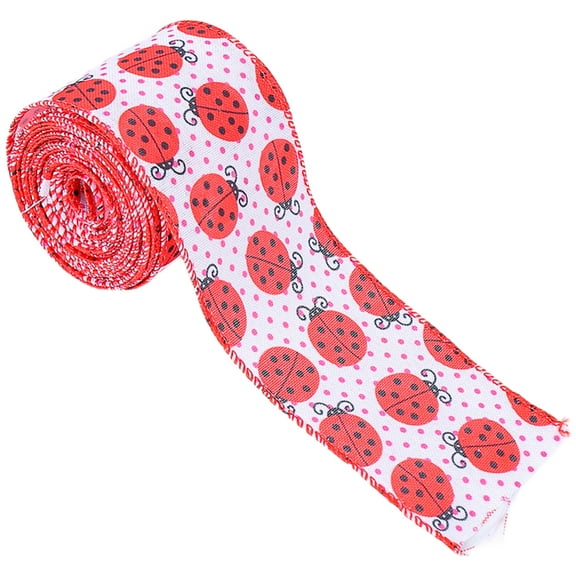 Gieenan Wire Edged Ribbon Polkas Dots Wire Ribbon Ladybugs Fabric Ribbon Summer Spring Decorative Ribbon for DIY Craft Wrapping