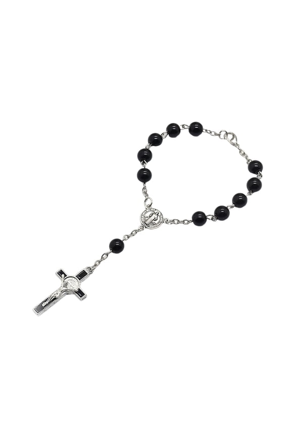 Woman Cross Black Beads Cross Pendants Bracelet with Dangled Bracelets Religious Jewelry Birthday Christmas Present
