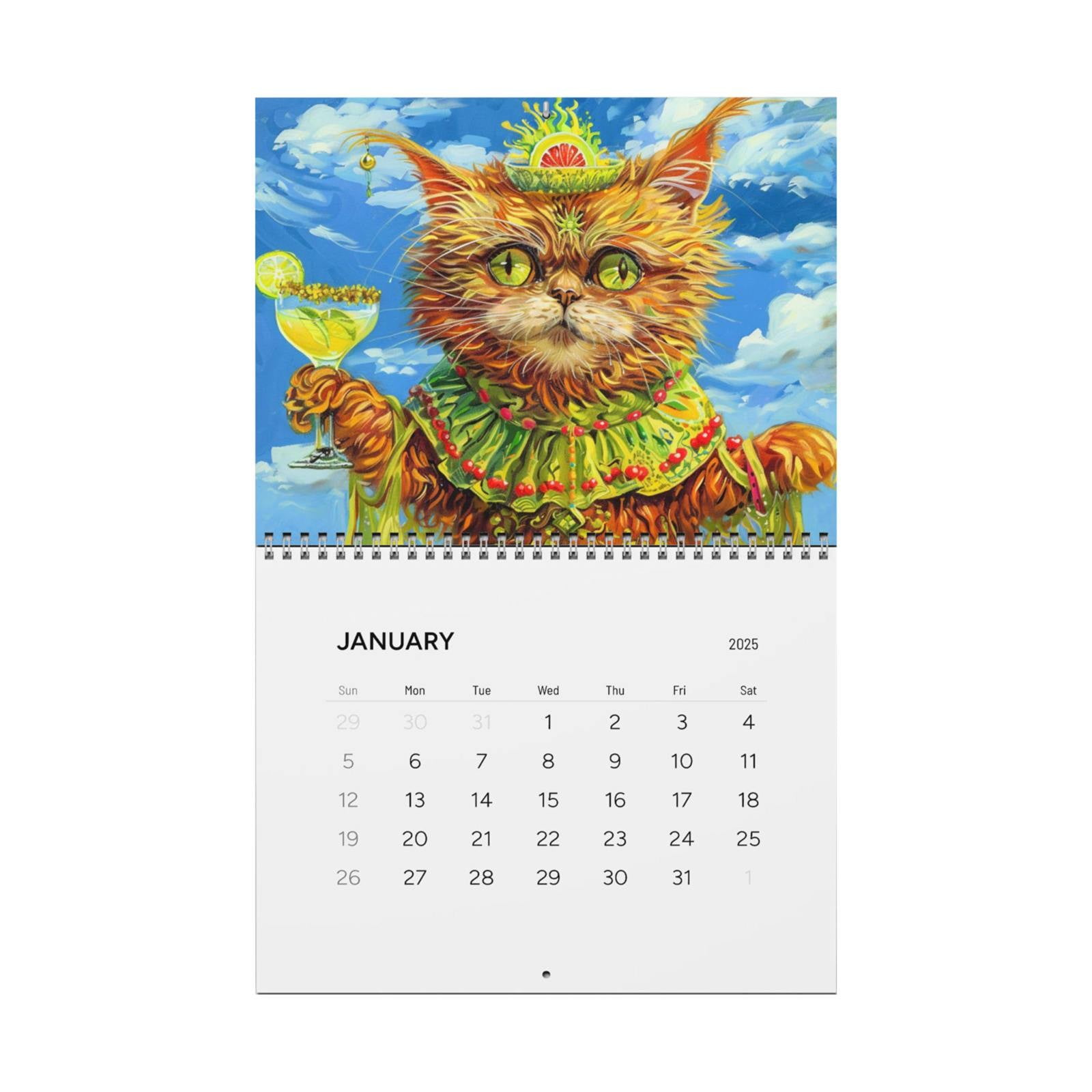 Gieriduc Christmas Promotion 2025 Drunken Cat Calendar Full Page Thick and Sturdy Paper for