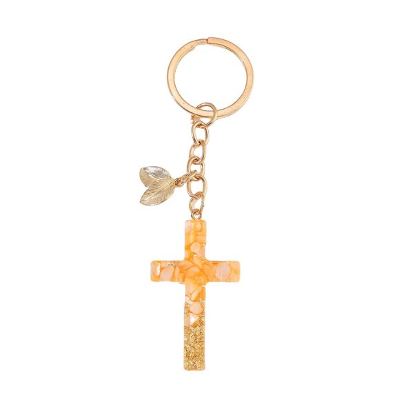 Gierzijia Gold Foil Stone Cross Keychain, Color Resin Crosses Keyring, Key Ring Accessories Bag Charms