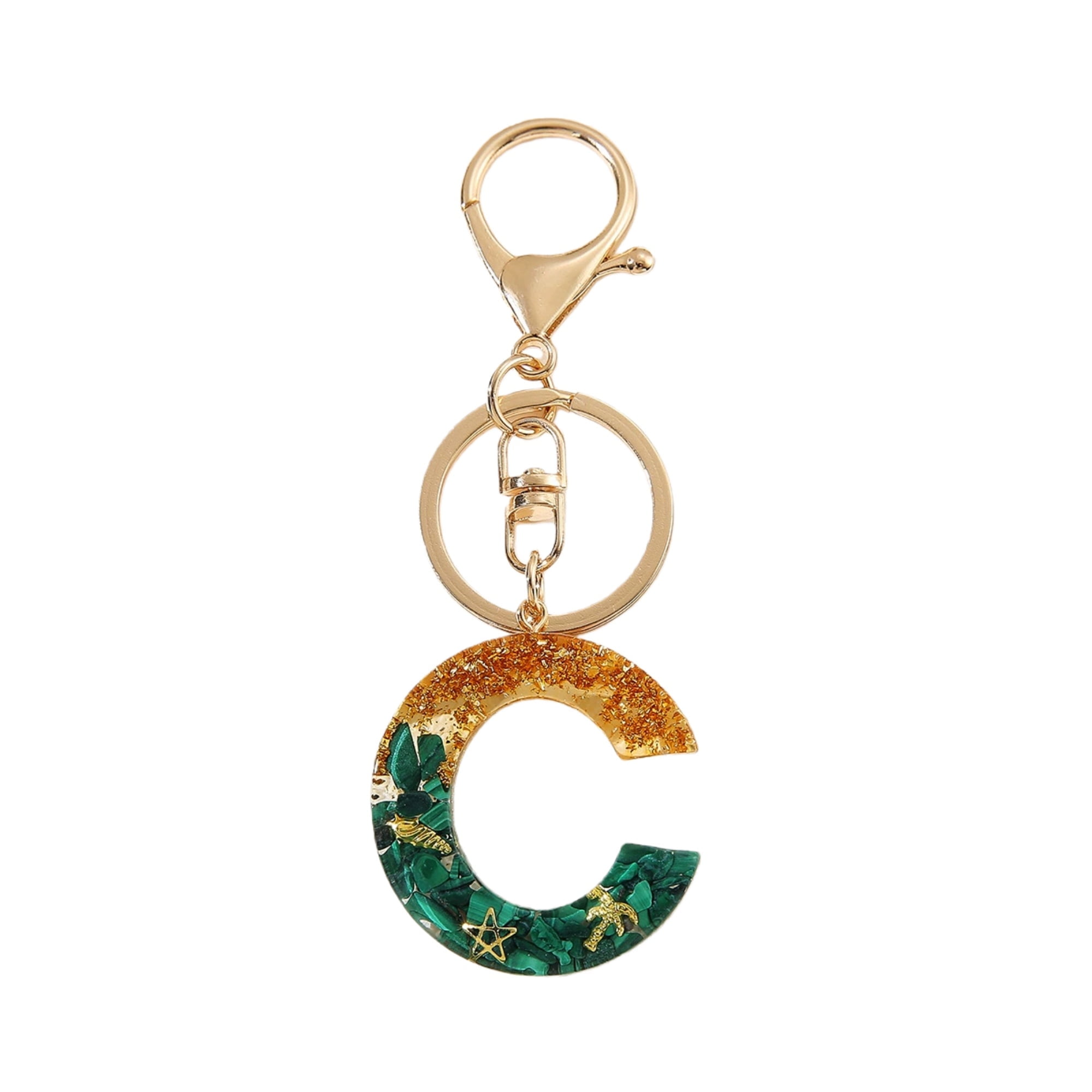 Gierzijia Gold Green A-Z Alphabet Resin Keychain for Women, Initial ...