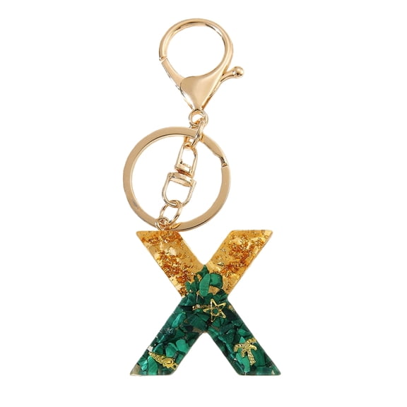 Gierzijia Gold Green A-Z Alphabet Resin Keychain for Women, Initial Letter Key Ring Accessories Bag Charms