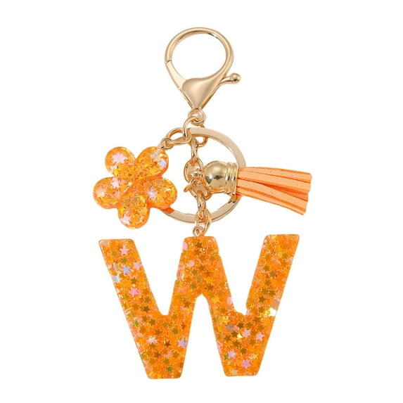 Gierzijia Orange Star Flower Tassel A-Z Alphabet Resin Keychain, Initial Letter Key Ring Accessories Bag Charms
