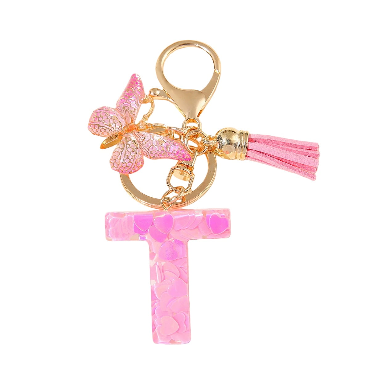 Gierzijia Pink Heart Sequins Butterfly Tassel A-Z Alphabet Resin ...