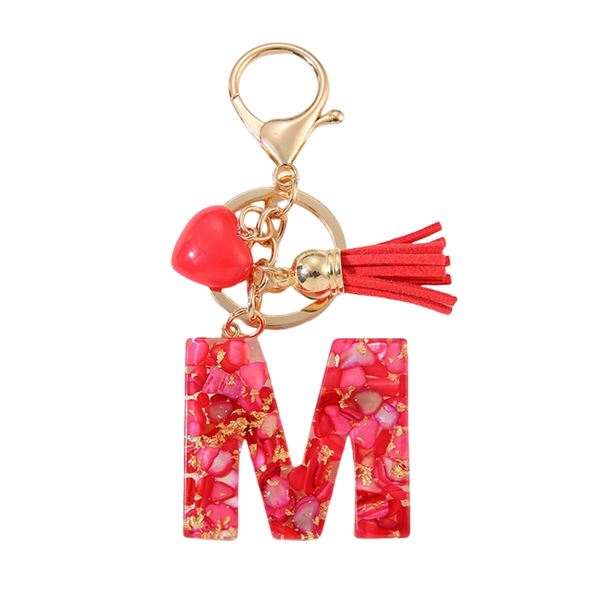 Gierzijia Red Stone Love Tassel A-Z Alphabet Resin Keychain, Initial ...