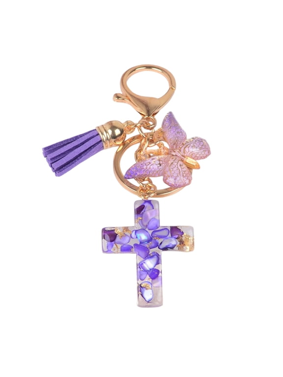 Resin Cross Keychain, Butterfly Resin Crosses Keyring for Women