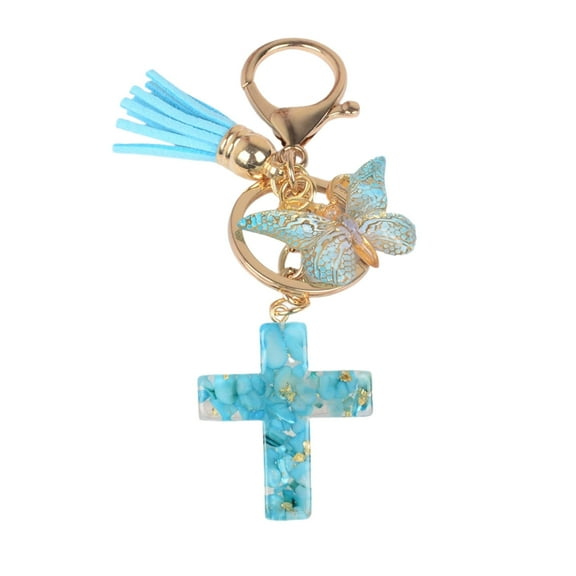Gierzijia Resin Cross Keychain, Butterfly Resin Crosses Keyring for Women, Key Ring Accessories Bag Charms