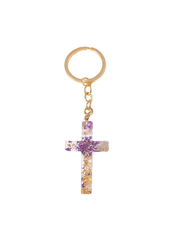 Resin Cross Keychain, Flower Resin Crosses Keyring for Women, Key Ring Accessories Bag Charms