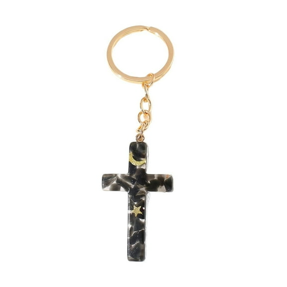 Gierzijia Resin Stone Cross Keychain, Color Resin Crosses Keyring for Women, Key Ring Accessories Bag Charms