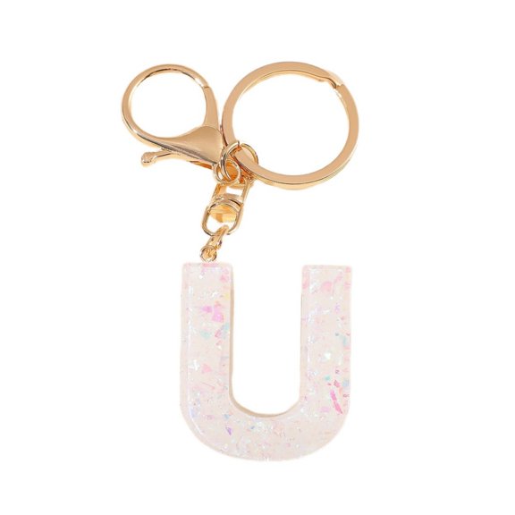 Gierzijia White Sequins A-Z Alphabet Resin Keychain, Initial Letter Key Ring Accessories Bag Charms