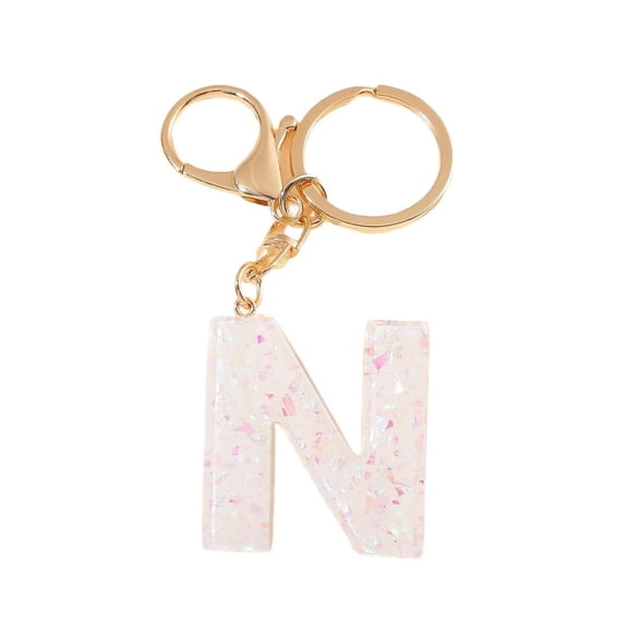 Gierzijia White Sequins A-Z Alphabet Resin Keychain, Initial Letter Key Ring Accessories Bag Charms