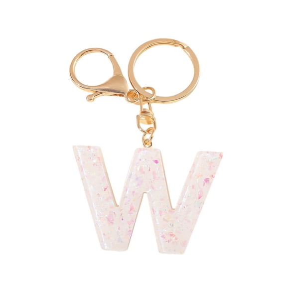 Gierzijia White Sequins A-Z Alphabet Resin Keychain, Initial Letter Key Ring Accessories Bag Charms