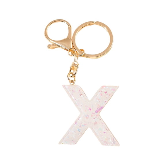 Gierzijia White Sequins A-Z Alphabet Resin Keychain, Initial Letter Key Ring Accessories Bag Charms