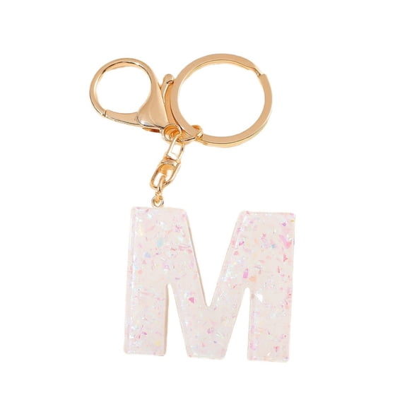 Gierzijia White Sequins A-Z Alphabet Resin Keychain, Initial Letter Key Ring Accessories Bag Charms