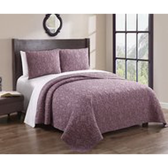 Gieselle Wine 100% Cotton Embroidered Quilt Set Queen