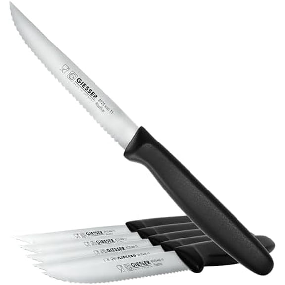 Giesser since 1776, Made In Germany, Steak Knife set of 6, serrated tip point edge, stainless steel, black$$Home Decor, Kitchen, & Other