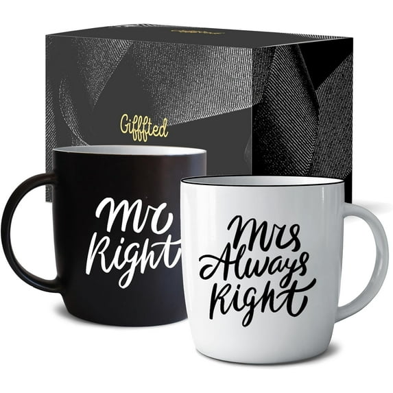 Gifffted 380 ml Mr Right Mrs Always Right Black & White Ceramic Coffee Mugs Set of 2