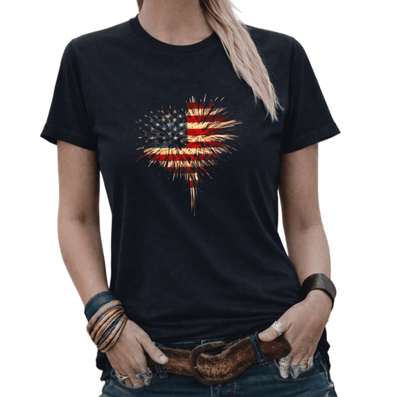 Giffimy 4th Of July Womens Print Tshirt USA Flag Independence Day Graphic Tees White/Black S-5XL Tops