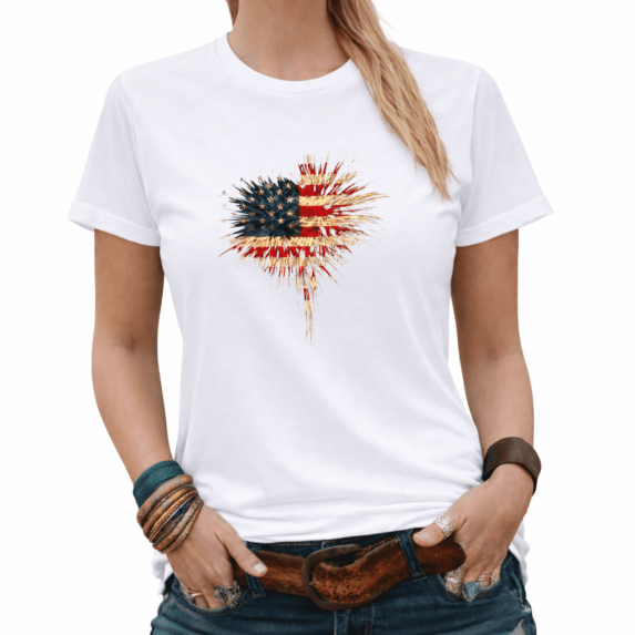 Giffimy 4th Of July Womens Print Tshirt USA Flag Independence Day Graphic Tees White/Black S-5XL Tops