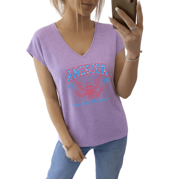 Giffimy America 1776 Land Of The Free Graphic Tees V-neck Print Tshirt Shirts White HeatherGray S-5XL Tops