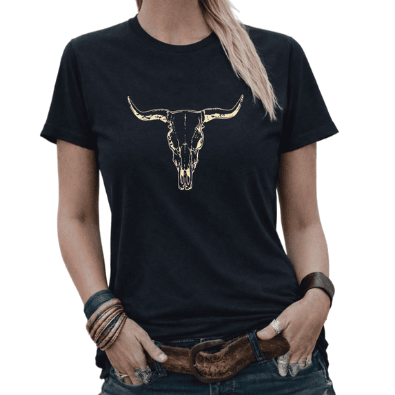 Giffimy Boho Bull Skull Womens Print Tshirt Graphic Tees White/Black S-5XL Tops